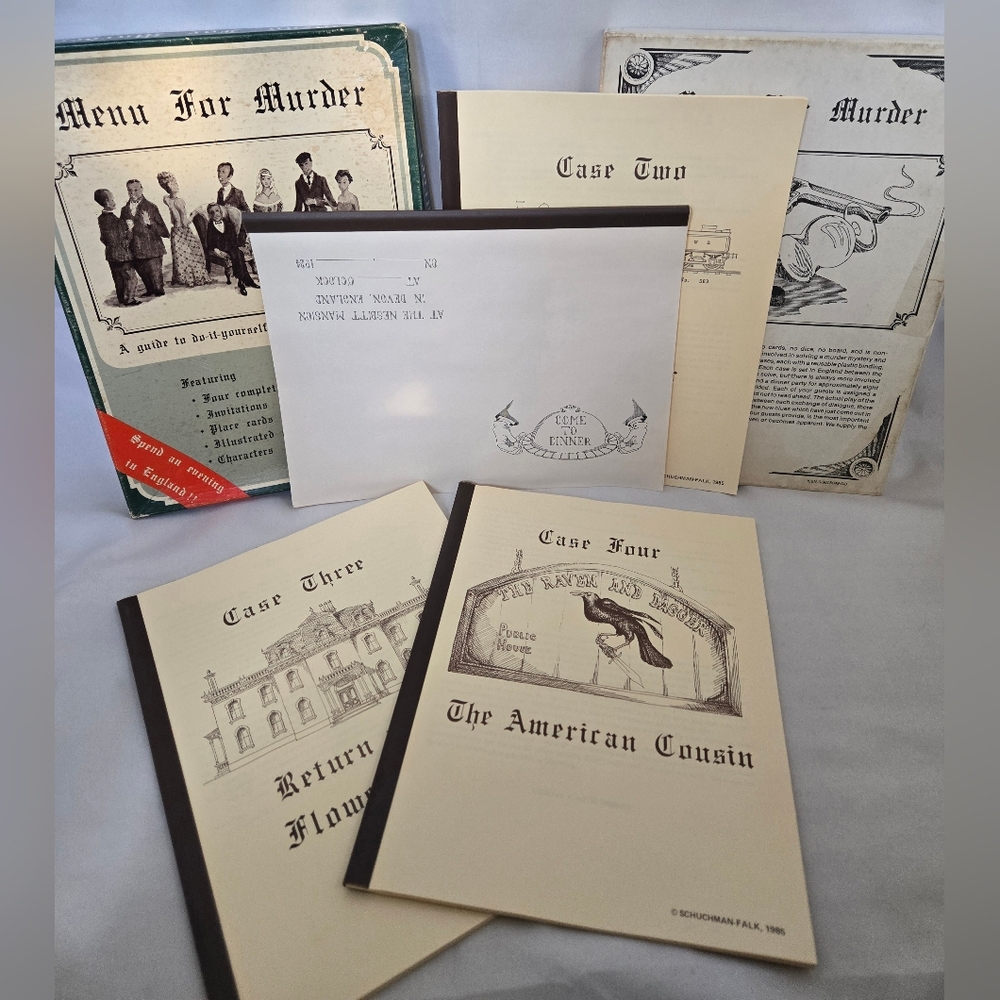 Vintage 80s Complete Murder Mystery Game 4 Cases Menu for Murder